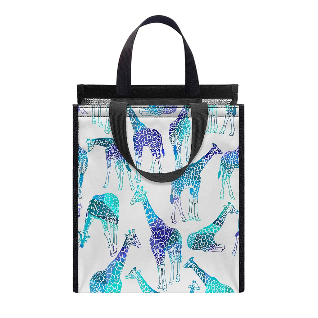 Turquoise Giraffe Pattern Print Insulated Lunch Tote