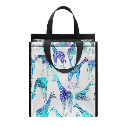 Turquoise Giraffe Pattern Print Insulated Lunch Tote