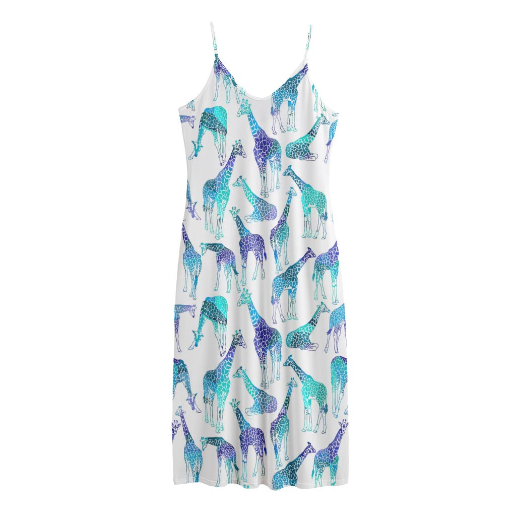 Turquoise Giraffe Pattern Print Jersey Midi Cami Dress