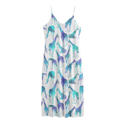Turquoise Giraffe Pattern Print Jersey Midi Cami Dress