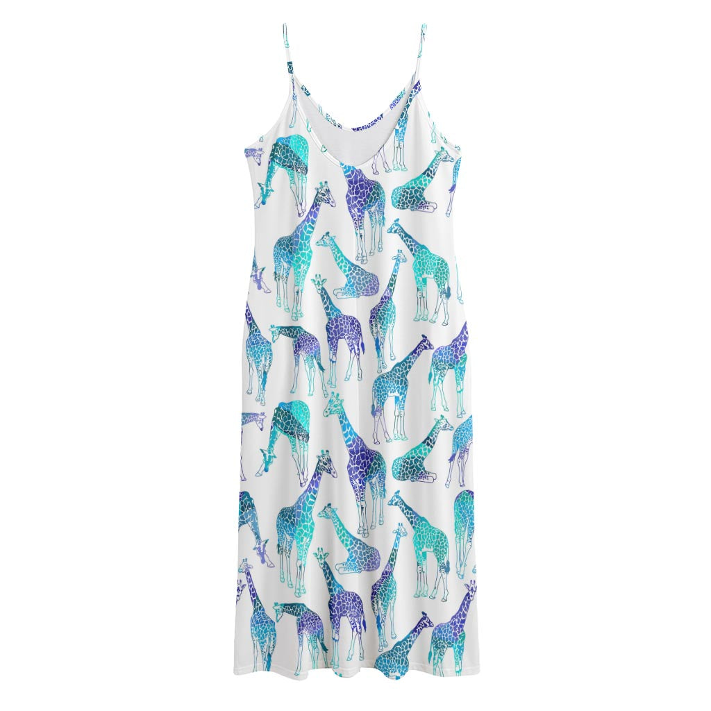 Turquoise Giraffe Pattern Print Jersey Midi Cami Dress