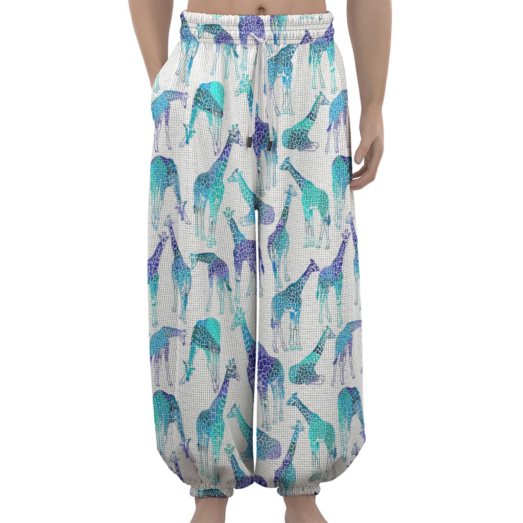 Turquoise Giraffe Pattern Print Lantern Pants