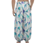 Turquoise Giraffe Pattern Print Lantern Pants
