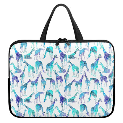 Turquoise Giraffe Pattern Print Laptop Sleeve With Handle