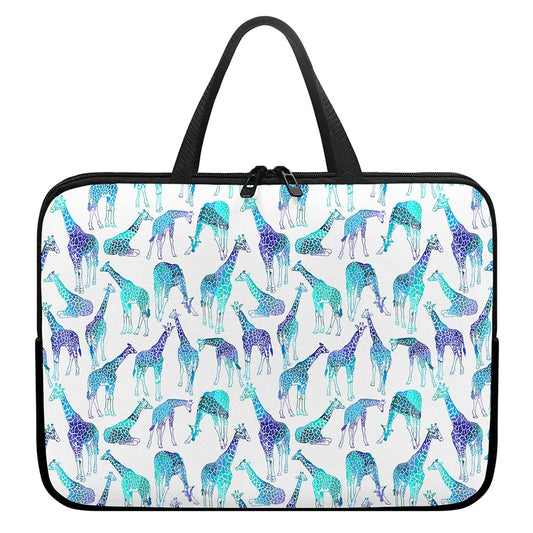 Turquoise Giraffe Pattern Print Laptop Sleeve With Handle