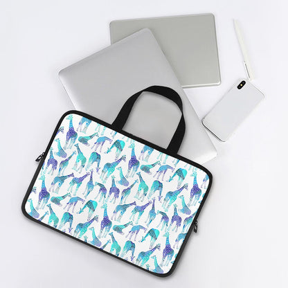Turquoise Giraffe Pattern Print Laptop Sleeve With Handle