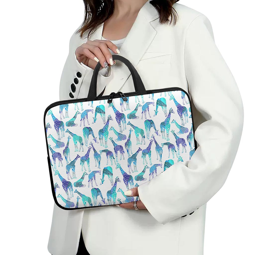 Turquoise Giraffe Pattern Print Laptop Sleeve With Handle