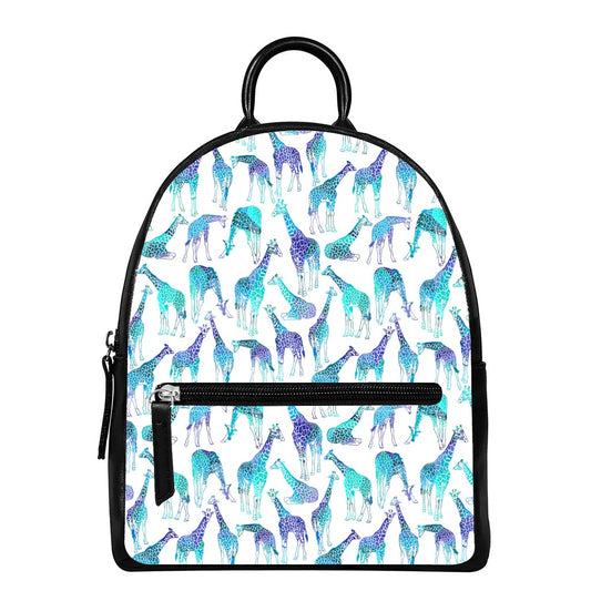 Turquoise Giraffe Pattern Print Leather Backpack
