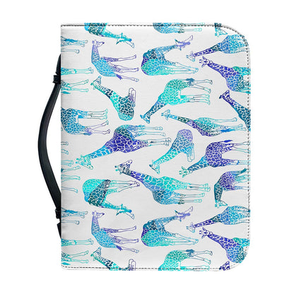 Turquoise Giraffe Pattern Print Leather Bible Cover