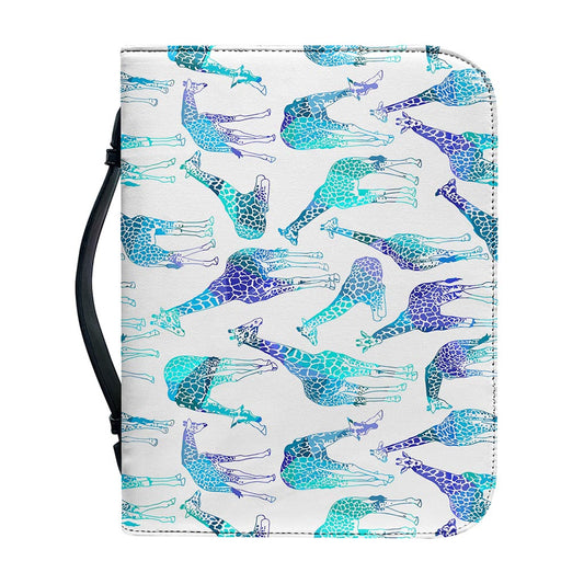 Turquoise Giraffe Pattern Print Leather Bible Cover