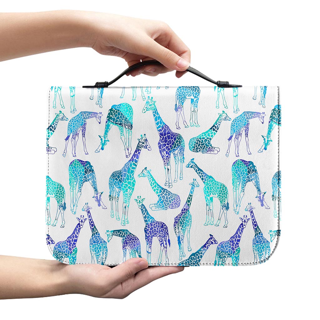 Turquoise Giraffe Pattern Print Leather Bible Cover