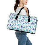 Turquoise Giraffe Pattern Print Leather Duffle Bag