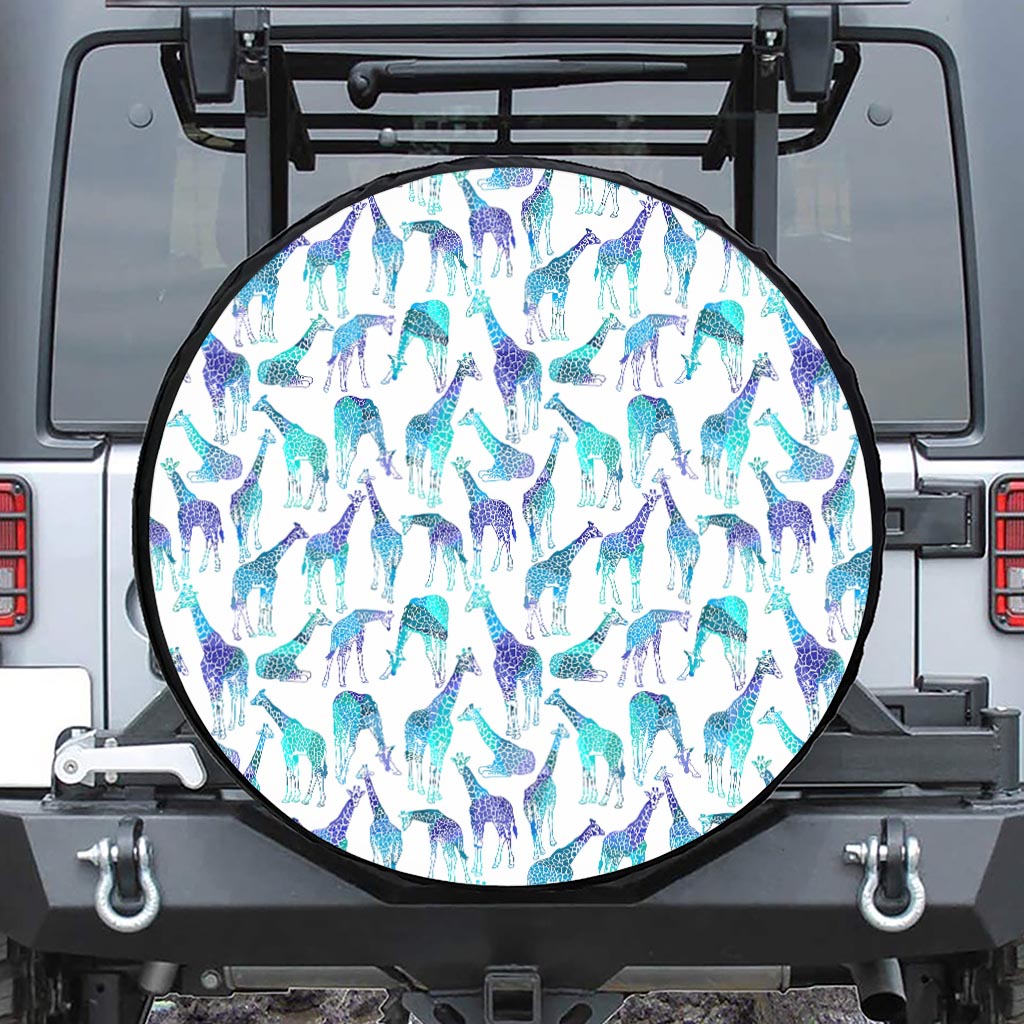 Turquoise Giraffe Pattern Print Leather Spare Tire Cover