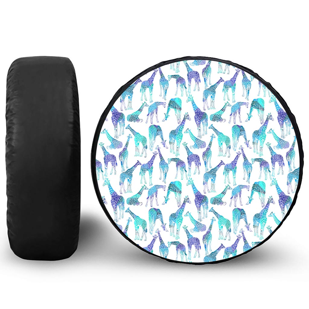 Turquoise Giraffe Pattern Print Leather Spare Tire Cover