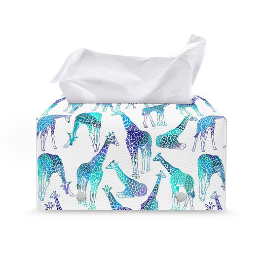 Turquoise Giraffe Pattern Print Leather Tissue Box Cover