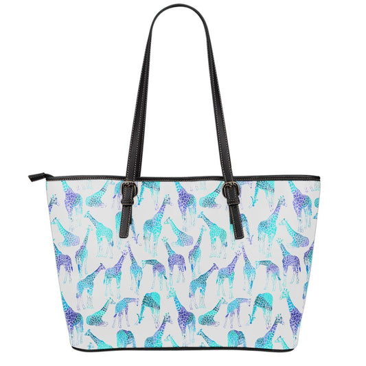 Turquoise Giraffe Pattern Print Leather Tote Bag