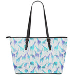 Turquoise Giraffe Pattern Print Leather Tote Bag