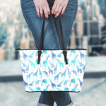 Turquoise Giraffe Pattern Print Leather Tote Bag