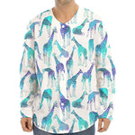 Turquoise Giraffe Pattern Print Long Sleeve Baseball Jersey