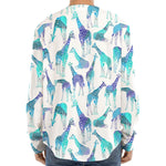 Turquoise Giraffe Pattern Print Long Sleeve Baseball Jersey