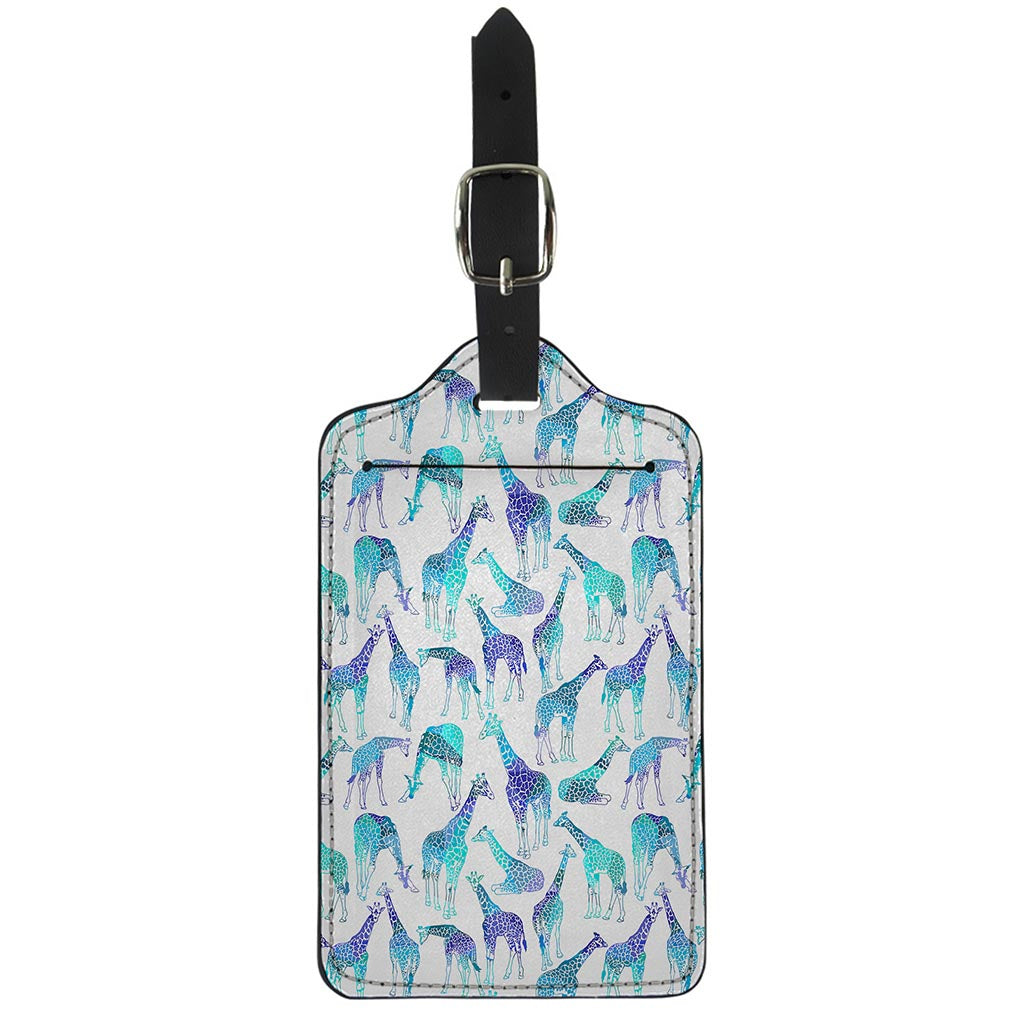 Turquoise Giraffe Pattern Print Luggage Tag