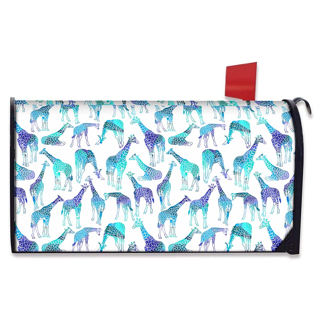 Turquoise Giraffe Pattern Print Mailbox Cover