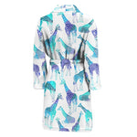 Turquoise Giraffe Pattern Print Men's Bathrobe