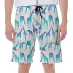 Turquoise Giraffe Pattern Print Men's Beach Shorts