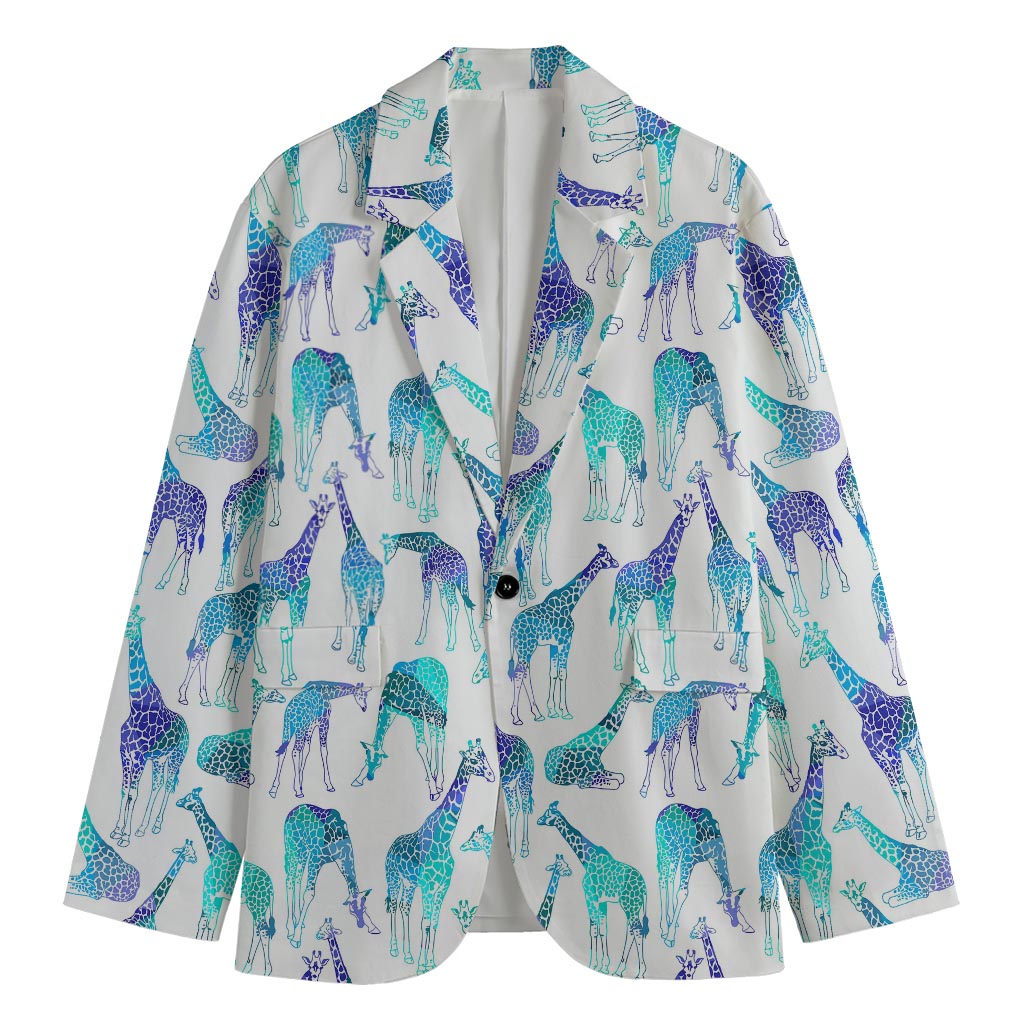 Turquoise Giraffe Pattern Print Men's Blazer