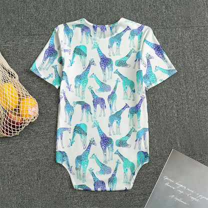 Turquoise Giraffe Pattern Print Men's Bodysuit
