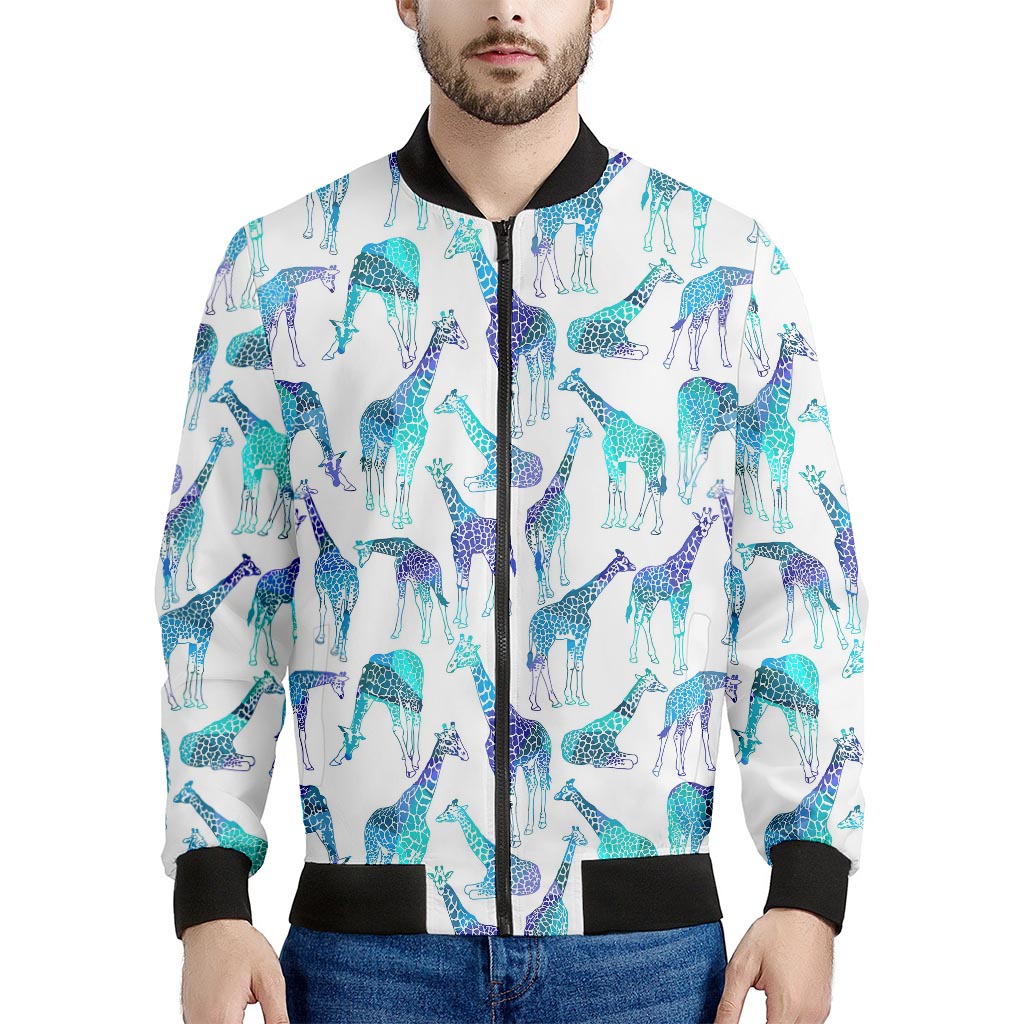 Turquoise Giraffe Pattern Print Men's Bomber Jacket