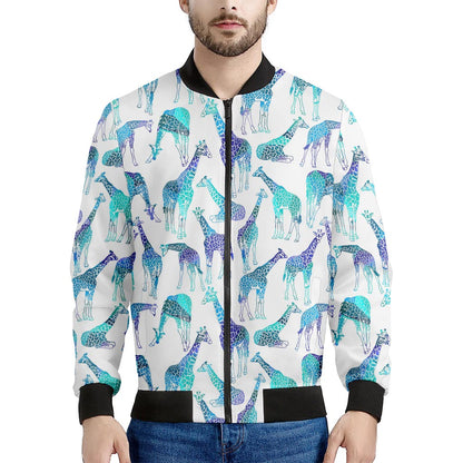 Turquoise Giraffe Pattern Print Men's Bomber Jacket