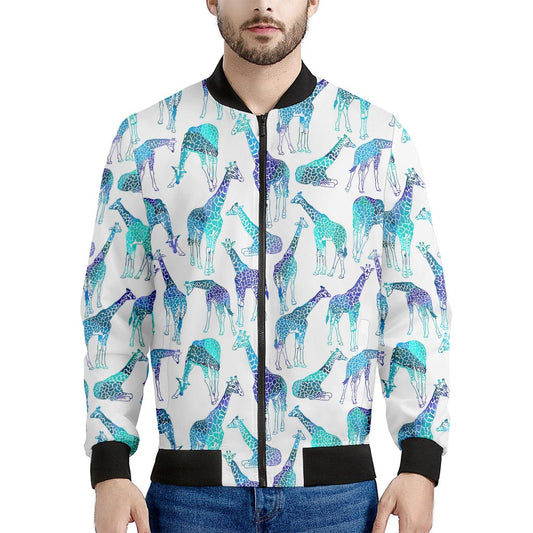 Turquoise Giraffe Pattern Print Men's Bomber Jacket