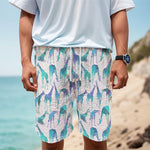 Turquoise Giraffe Pattern Print Men's Cargo Shorts