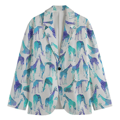 Turquoise Giraffe Pattern Print Men's Cotton Blazer