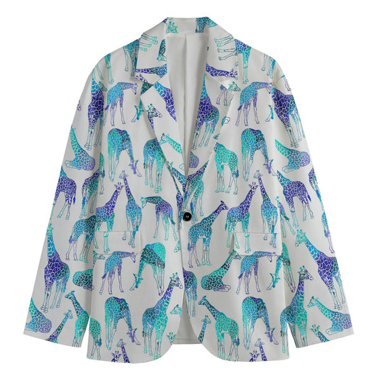 Turquoise Giraffe Pattern Print Men's Cotton Blazer