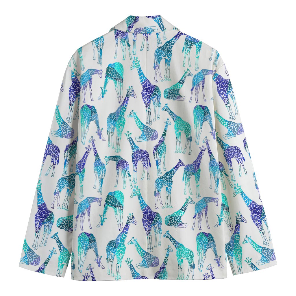 Turquoise Giraffe Pattern Print Men's Cotton Blazer