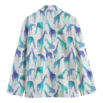 Turquoise Giraffe Pattern Print Men's Cotton Blazer