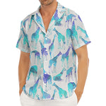 Turquoise Giraffe Pattern Print Men's Deep V-Neck Shirt