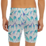 Turquoise Giraffe Pattern Print Men's Long Boxer Briefs
