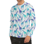 Turquoise Giraffe Pattern Print Men's Long Sleeve Rash Guard