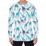 Turquoise Giraffe Pattern Print Men's Long Sleeve T-Shirt