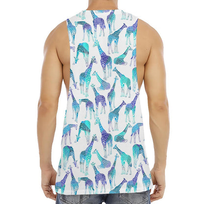 Turquoise Giraffe Pattern Print Men's Muscle Tank Top