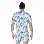 Turquoise Giraffe Pattern Print Men's Rompers