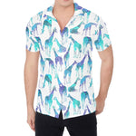 Turquoise Giraffe Pattern Print Men's Shirt