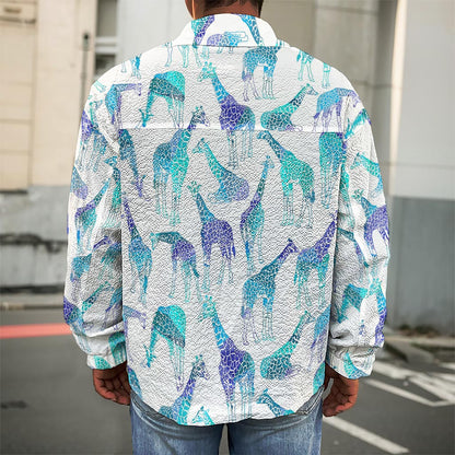 Turquoise Giraffe Pattern Print Men's Shirt Jacket