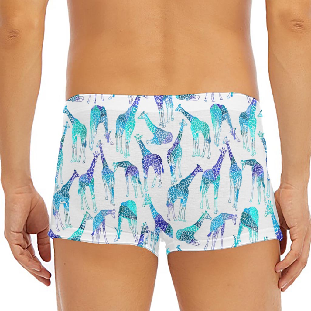Turquoise Giraffe Pattern Print Men's Short Boxer Briefs