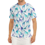 Turquoise Giraffe Pattern Print Men's Short Sleeve Rash Guard