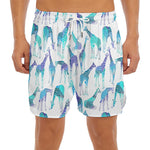Turquoise Giraffe Pattern Print Men's Split Running Shorts
