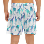 Turquoise Giraffe Pattern Print Men's Split Running Shorts